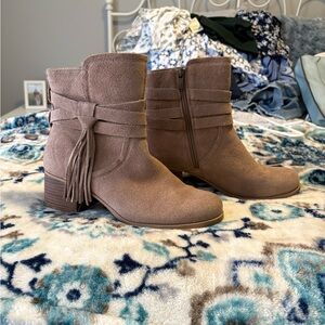 Koolaburra Taupe Suede Tassel Ankle Boots